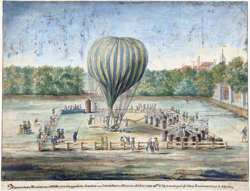 Lanzamiento del globo de Blanchard en La Haya, 1785